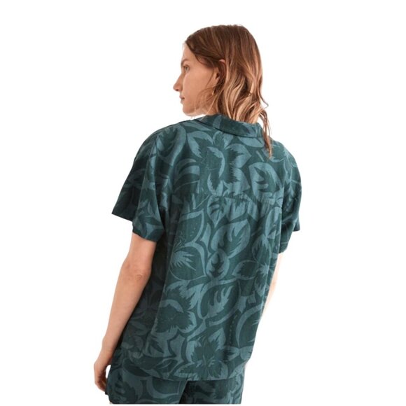 Madewell Womens Linen-Blend Camp Shirt in Tropicale Floral Short Sleeve Shirt L - Picture 3 of 14